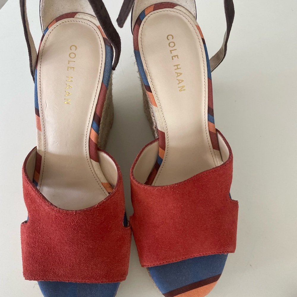 Cole Hann Wedges size 5,  Brick and brown color suede the back is brown leather.